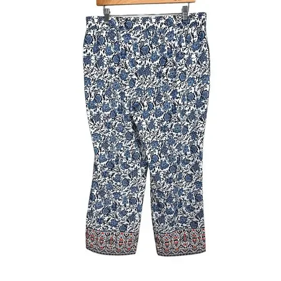 Talbots Blue White Paisley Floral Pull On Wide Leg Cropped Ankle Pants 14 - Picture 2 of 8
